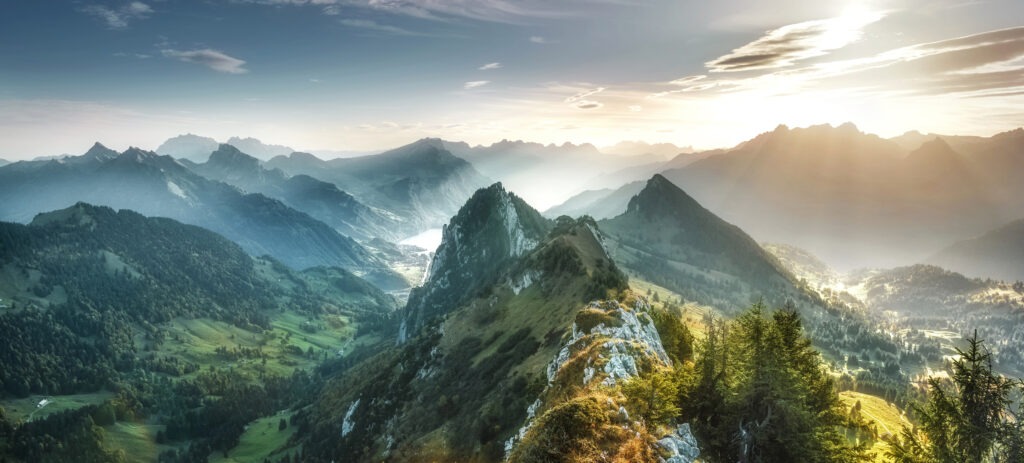 Sunrise in autumn mountains